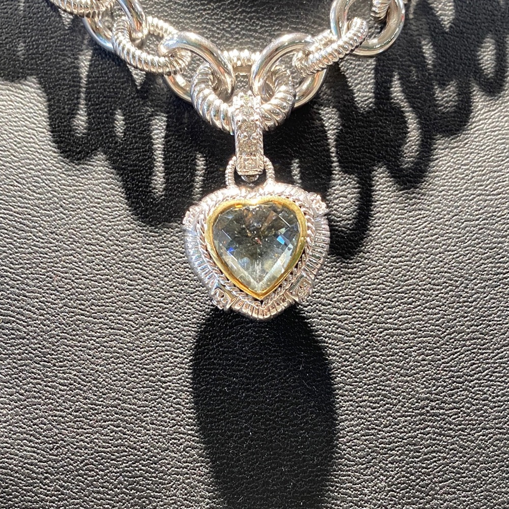 Judith Ripka Elegant Silver Heart Pendant Necklace removable pendant-16’ - Picture 3 of 11